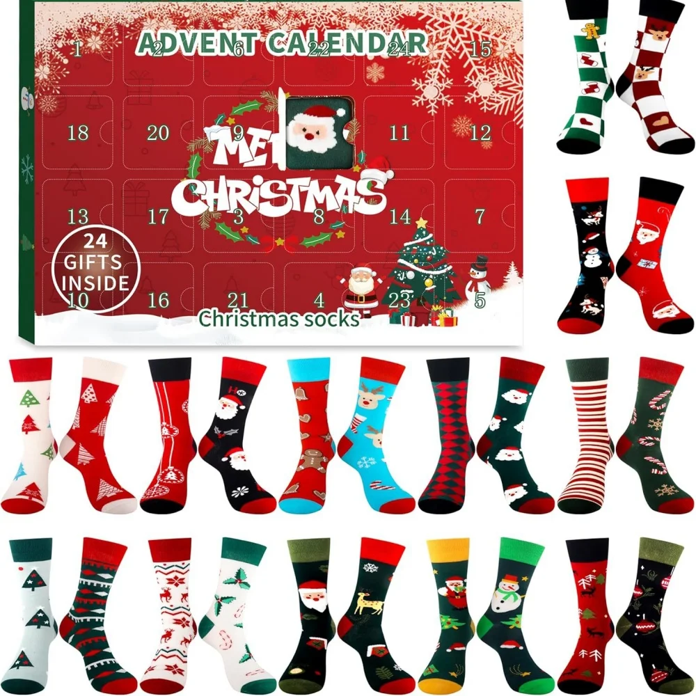 Christmas Socks with Advent Countdown Gift Box Cute Cartoon Santa Claus Stocking Xmas Decorations for Home Kids New Year Gifts
Christmas Socks with Advent Countdown Gift Box Cute Cartoon Santa Claus Stocking Xmas Decorations for Home Kids New Year Gifts