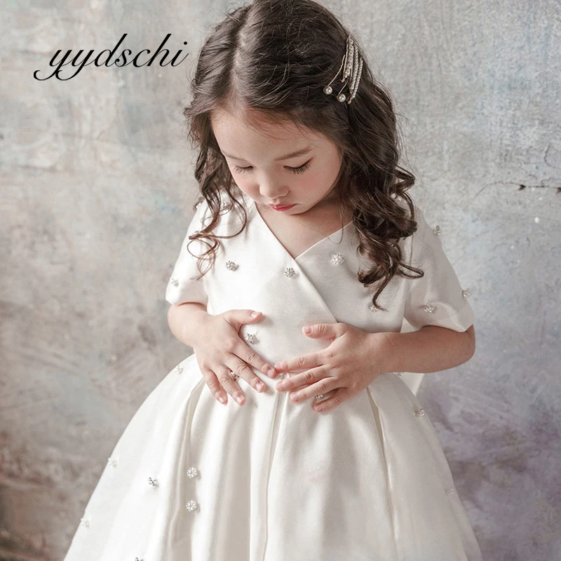 Customized Flower Girl Dress Wedding Short Sleeves Big Bow Princess Party Costume Lace Knee Length A-line Prom Dress For Kids
Customized Flower Girl Dress Wedding Short Sleeves Big Bow Princess Party Costume Lace Knee Length A-line Prom Dress For Kids