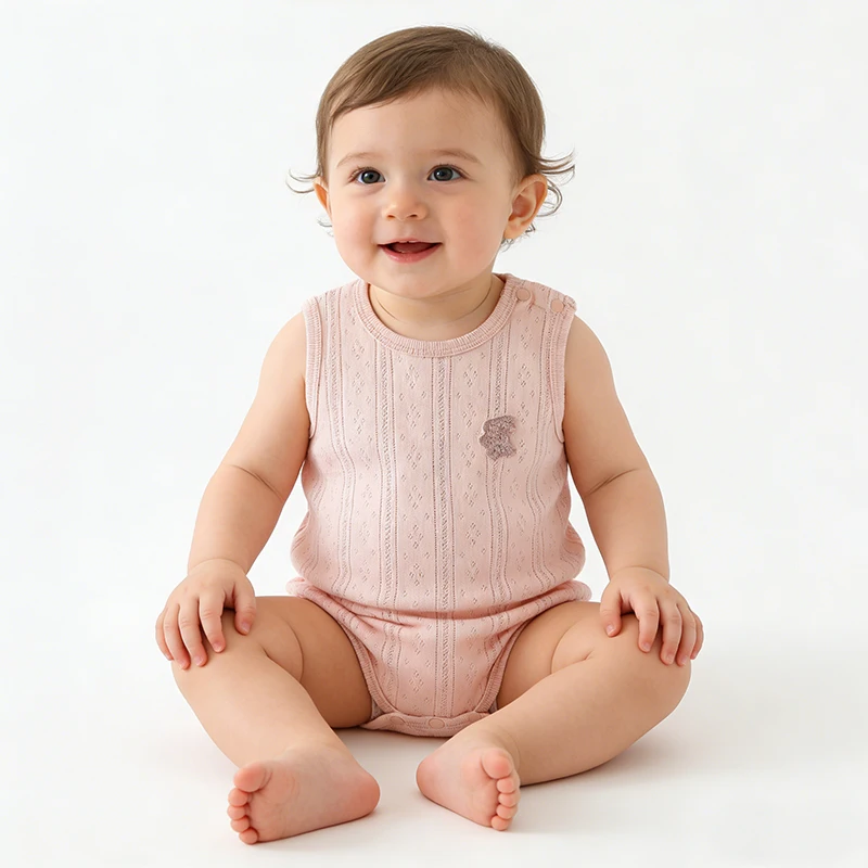 Детский летний комбинезон из чистого хлопка класса А, унисекс, без рукавов, с жаккардовым узором, треугольный фасон
Детский летний комбинезон из чистого хлопка класса А, унисекс, без рукавов, с жаккардовым узором, треугольный фасон