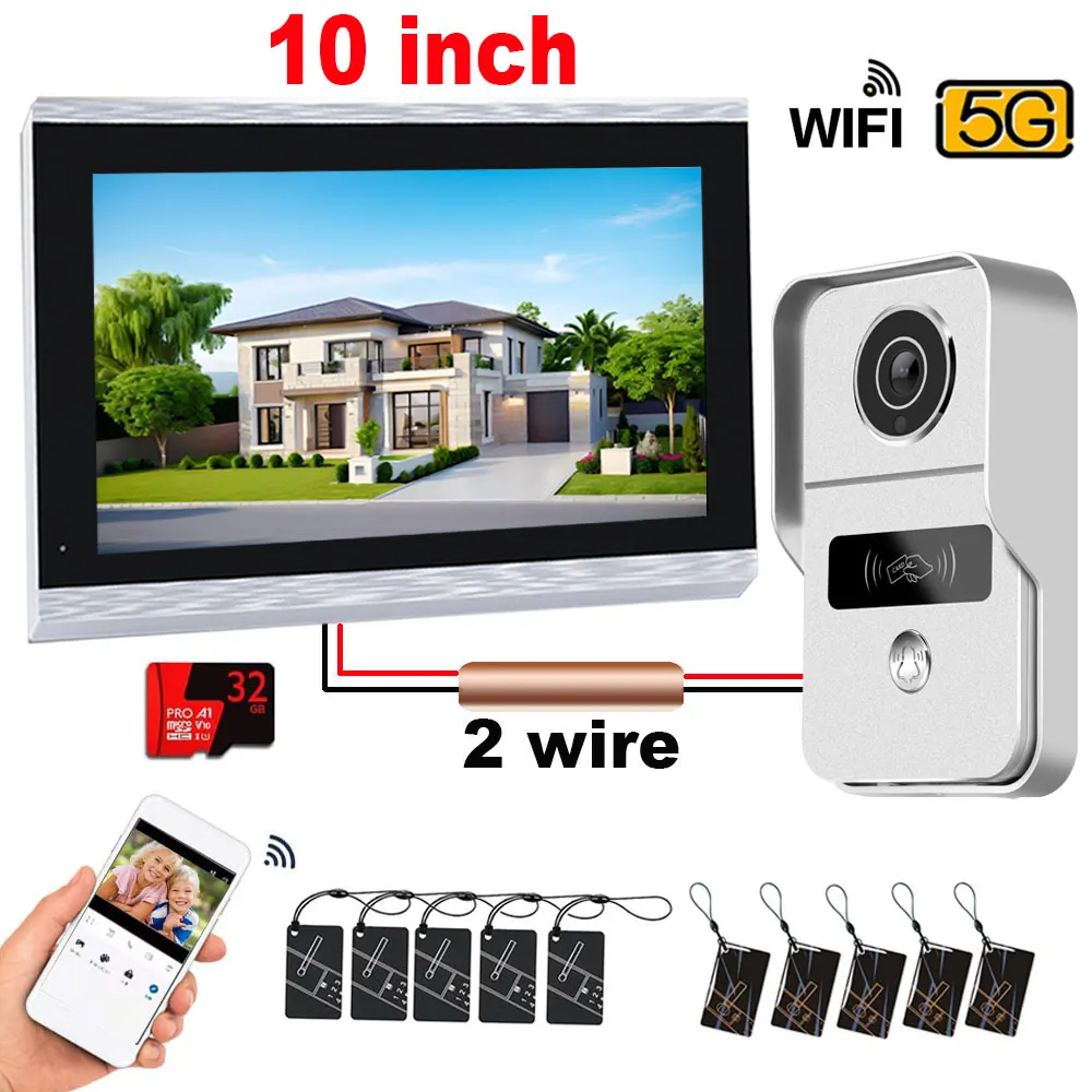 1080P 10 Inch 7" Touch Screen Wifi Video Doorbell, Smart TUYA Home Video Intercom 32G Card Rceord Kit Monitor ID Unlcok 2 Wire
1080P 10 Inch 7" Touch Screen Wifi Video Doorbell, Smart TUYA Home Video Intercom 32G Card Rceord Kit Monitor ID Unlcok 2 Wire 