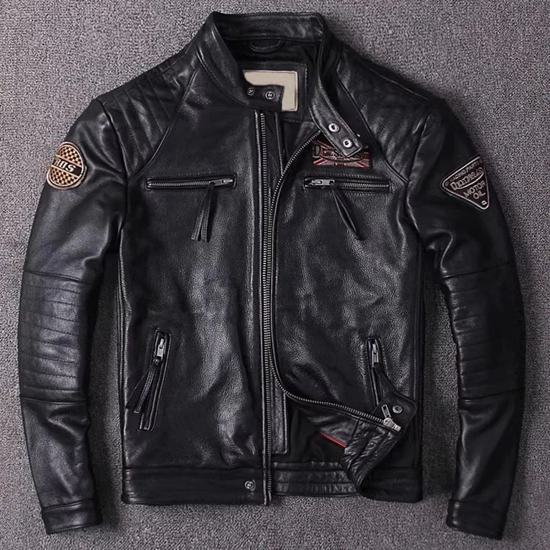 2024 Spring Autumn Genuine Leather Jacket Men's Stand-up Collar Biker Clothing Short Top Layer Calfskin Embroidered Jackets
2024 Spring Autumn Genuine Leather Jacket Men's Stand-up Collar Biker Clothing Short Top Layer Calfskin Embroidered Jackets