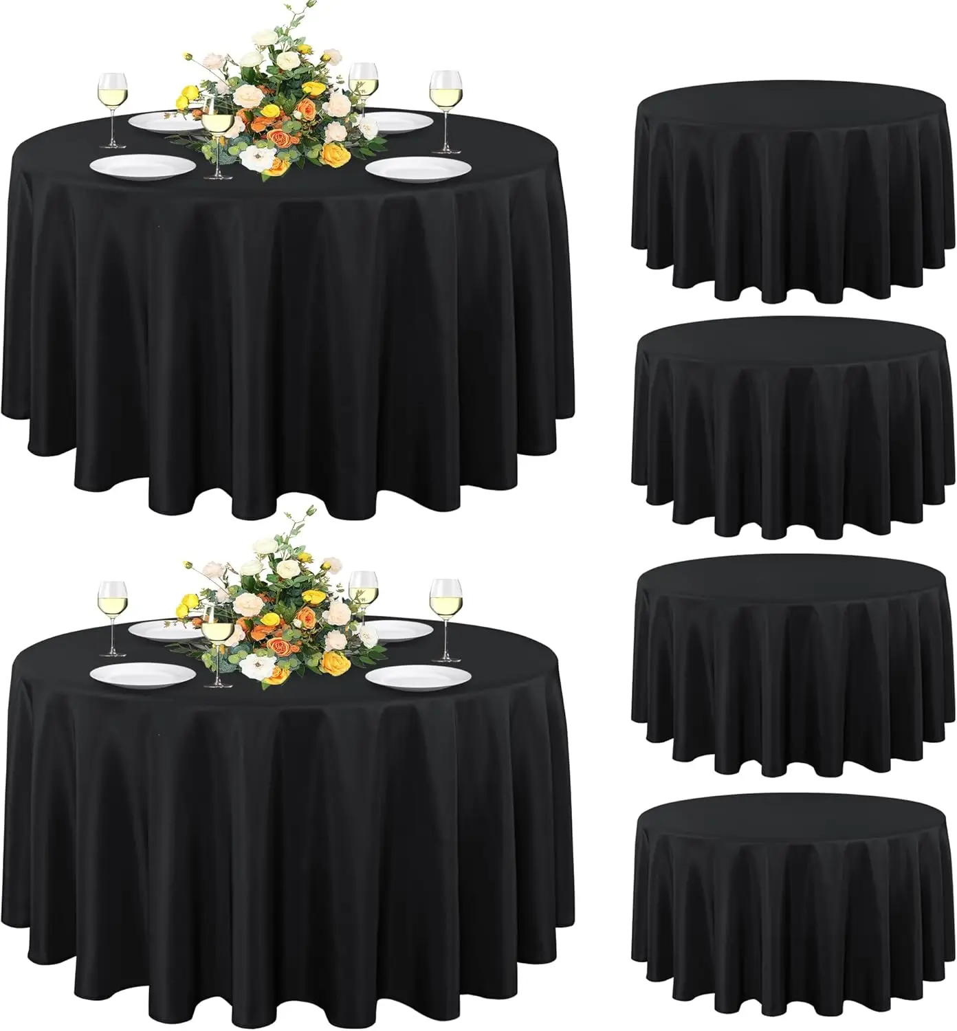 6 Pack Round Tablecloth 90 Inch Black, Stain and Wrinkle Resistant Polyester Table Cover for Dining, Buffet, Camping
6 Pack Round Tablecloth 90 Inch Black, Stain and Wrinkle Resistant Polyester Table Cover for Dining, Buffet, Camping