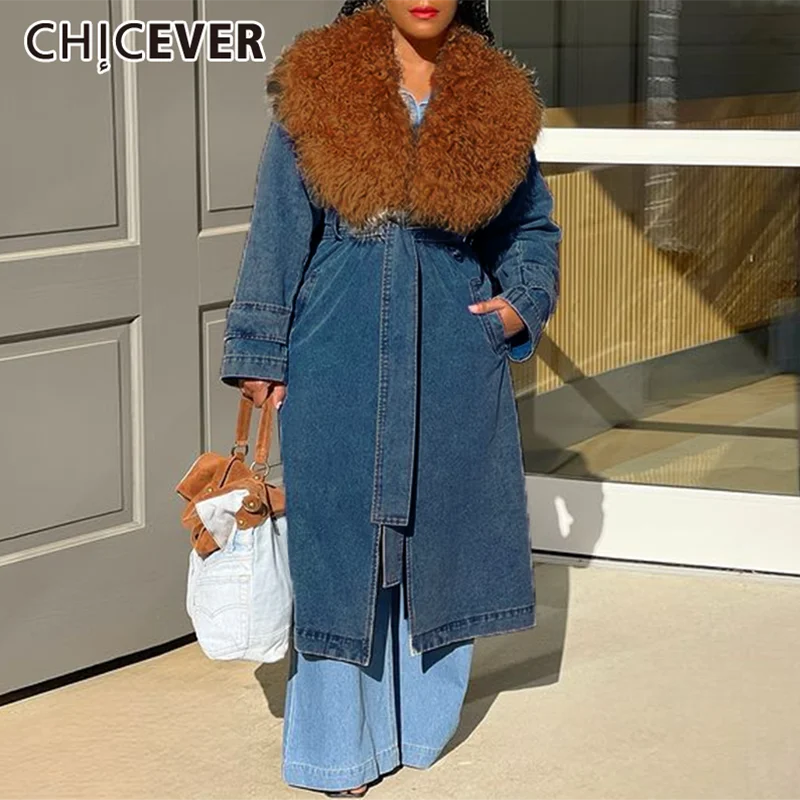 CHICEVER Spliced Lace Up Coat for Women Lapel Long Sleeve Patchwork Casual Denim Windbreakers Temperament Female Clothing Style
CHICEVER Spliced Lace Up Coat for Women Lapel Long Sleeve Patchwork Casual Denim Windbreakers Temperament Female Clothing Style