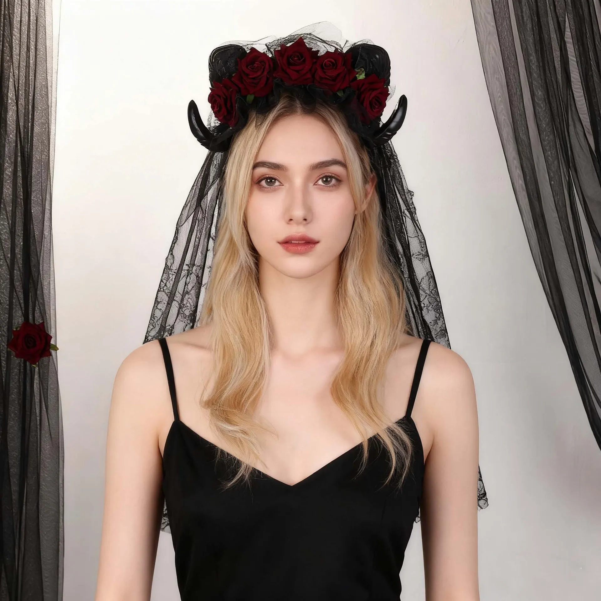 Хэллоуин, вуаль с рогом демона, аксессуары, имитация розы, готическое платье, повязка на голову COS, вечерние головной убор
Хэллоуин, вуаль с рогом демона, аксессуары, имитация розы, готическое платье, повязка на голову COS, вечерние головной убор