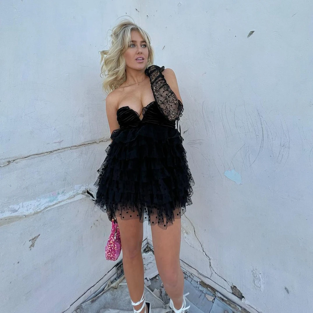 Sexy Short Tulle Party Dresses Mini Length Sweetheart Strapless Lace Up Back Layered Spot Women Short Prom Gown Evening Dress
Sexy Short Tulle Party Dresses Mini Length Sweetheart Strapless Lace Up Back Layered Spot Women Short Prom Gown Evening Dress