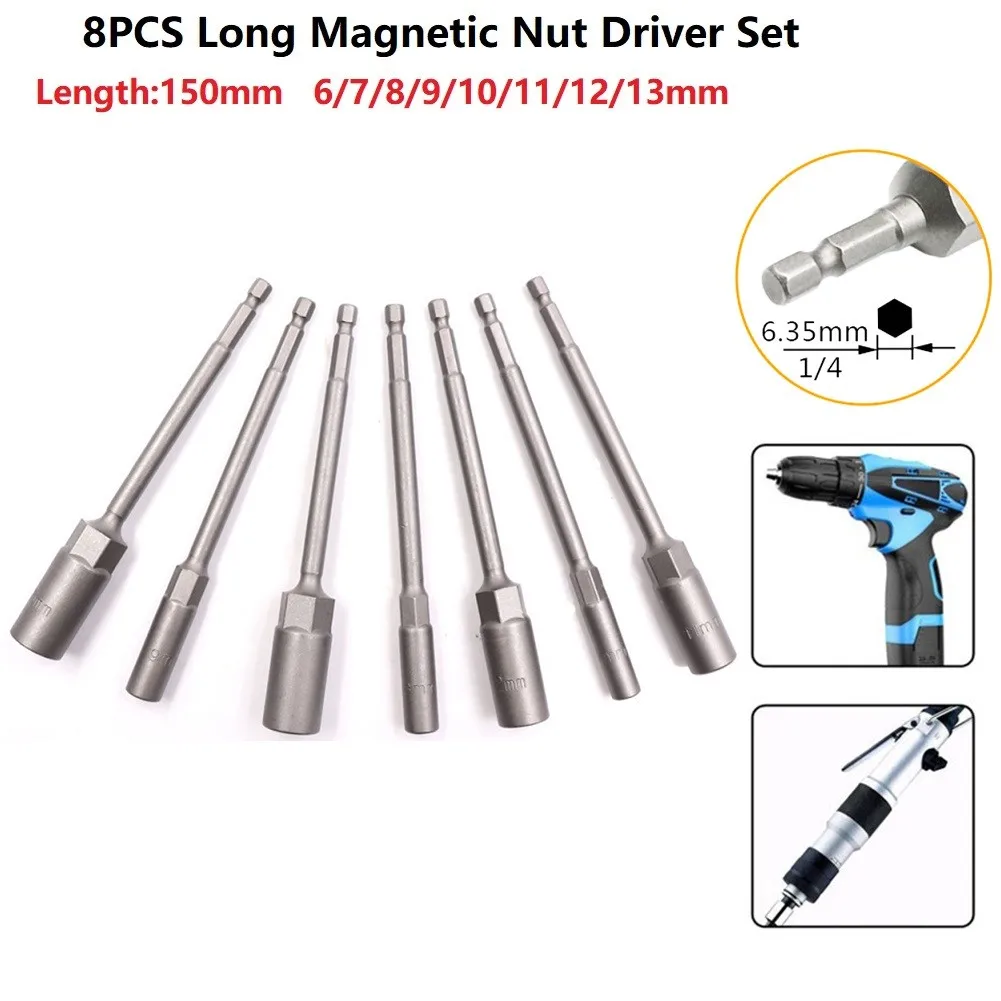 8Pcs 150mm Long Socket Extensions for 1/4 Inch Hex Shank Bits Fits Drill Chucks Screwdrivers and Quick Change Chuck Systems
8Pcs 150mm Long Socket Extensions for 1/4 Inch Hex Shank Bits Fits Drill Chucks Screwdrivers and Quick Change Chuck Systems