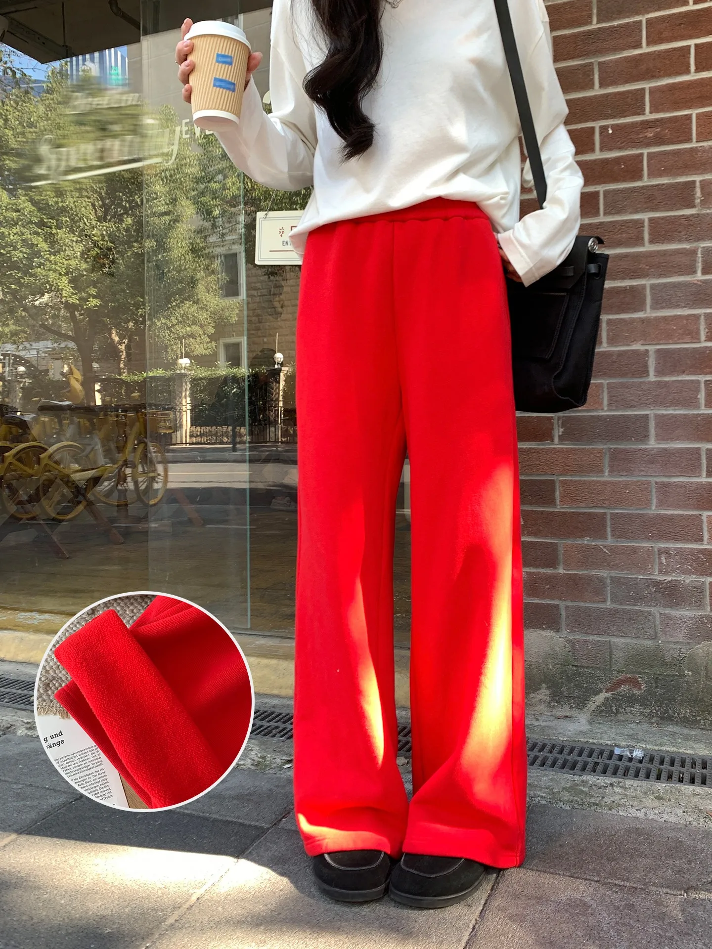 Winter Cotton Fleece Lined Straight Leg Knitted Casual Pants Women's Red Elastic Waist Wide Leg Long Pants Comfortable Trousers
Winter Cotton Fleece Lined Straight Leg Knitted Casual Pants Women's Red Elastic Waist Wide Leg Long Pants Comfortable Trousers