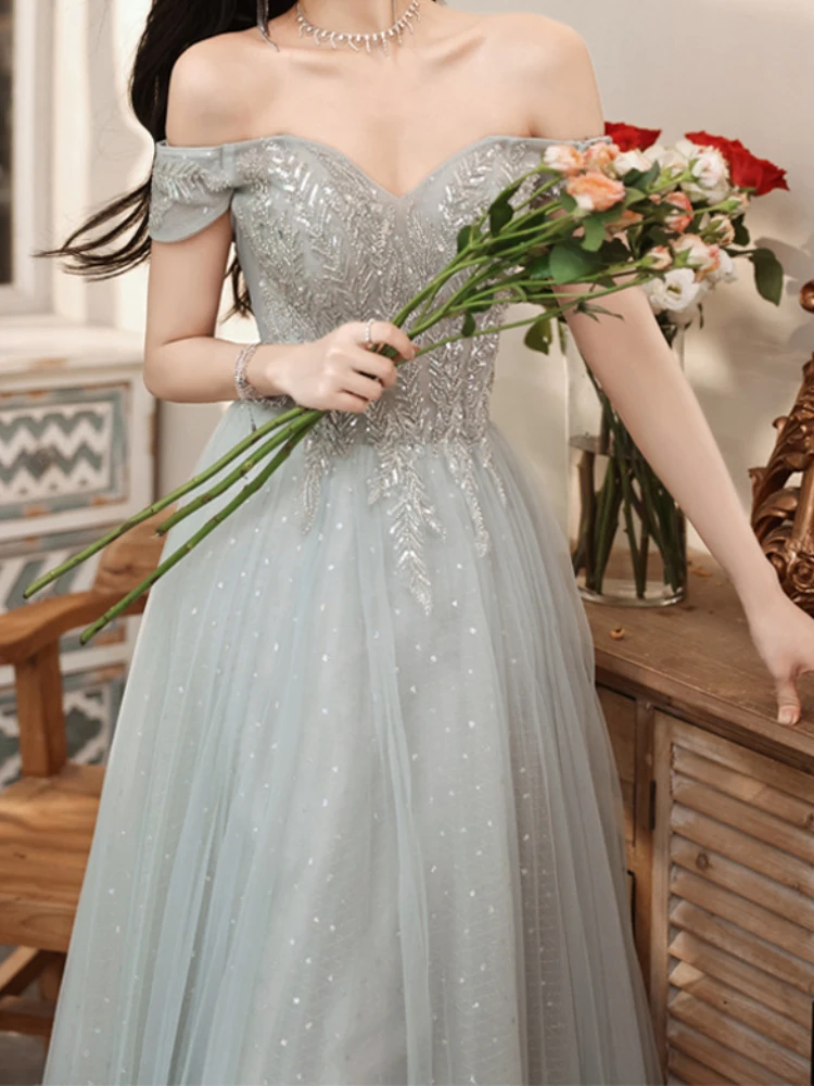 French Elegant Slash Neck Solid Temperament Evening Dresses Front Exquisite Diamond Beading Appliques Vestidos Fairy Mesh Gown
French Elegant Slash Neck Solid Temperament Evening Dresses Front Exquisite Diamond Beading Appliques Vestidos Fairy Mesh Gown