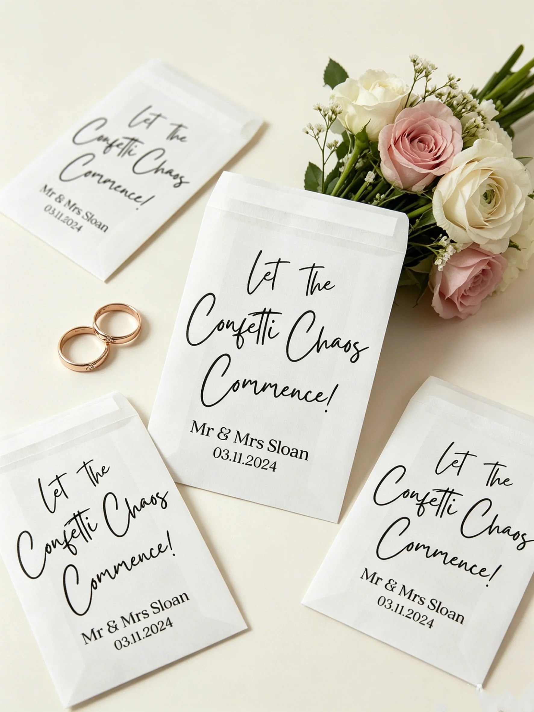 Biodegradable Glassine Confetti Packets Personalized Printed Wedding Favor Bags for Exit Toss
Biodegradable Glassine Confetti Packets Personalized Printed Wedding Favor Bags for Exit Toss