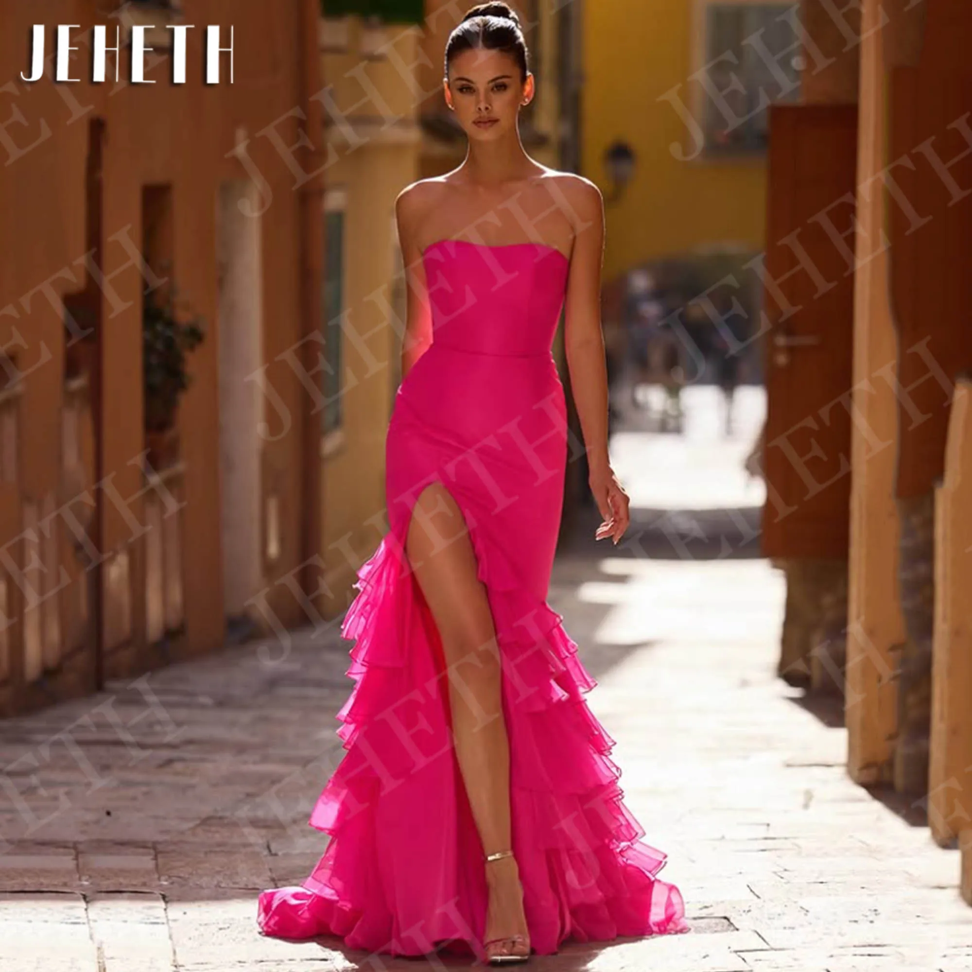 JEHETH Mermaid Layered Prom Dress Fuchsia Elegant Strapless Satin High Slit Tiered Formal Party Dresses Customized فساتين سهرة
JEHETH Mermaid Layered Prom Dress Fuchsia Elegant Strapless Satin High Slit Tiered Formal Party Dresses Customized فساتين سهرة