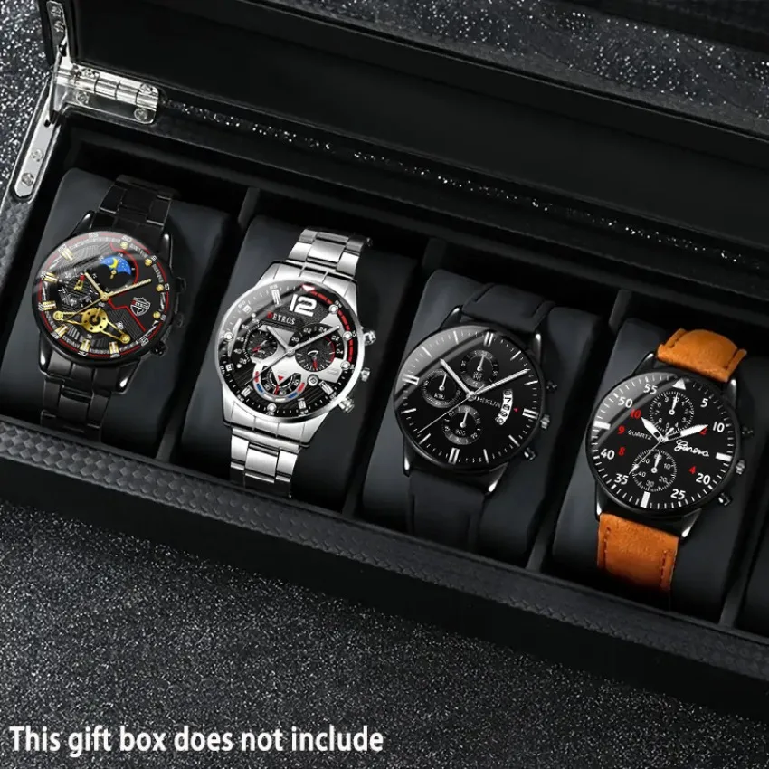 4 шт./компл. модные мужские часы, круглые мужские кварцевые наручные часы, повседневный деловой мужской комплект часов
4 шт./компл. модные мужские часы, круглые мужские кварцевые наручные часы, повседневный деловой мужской комплект часов