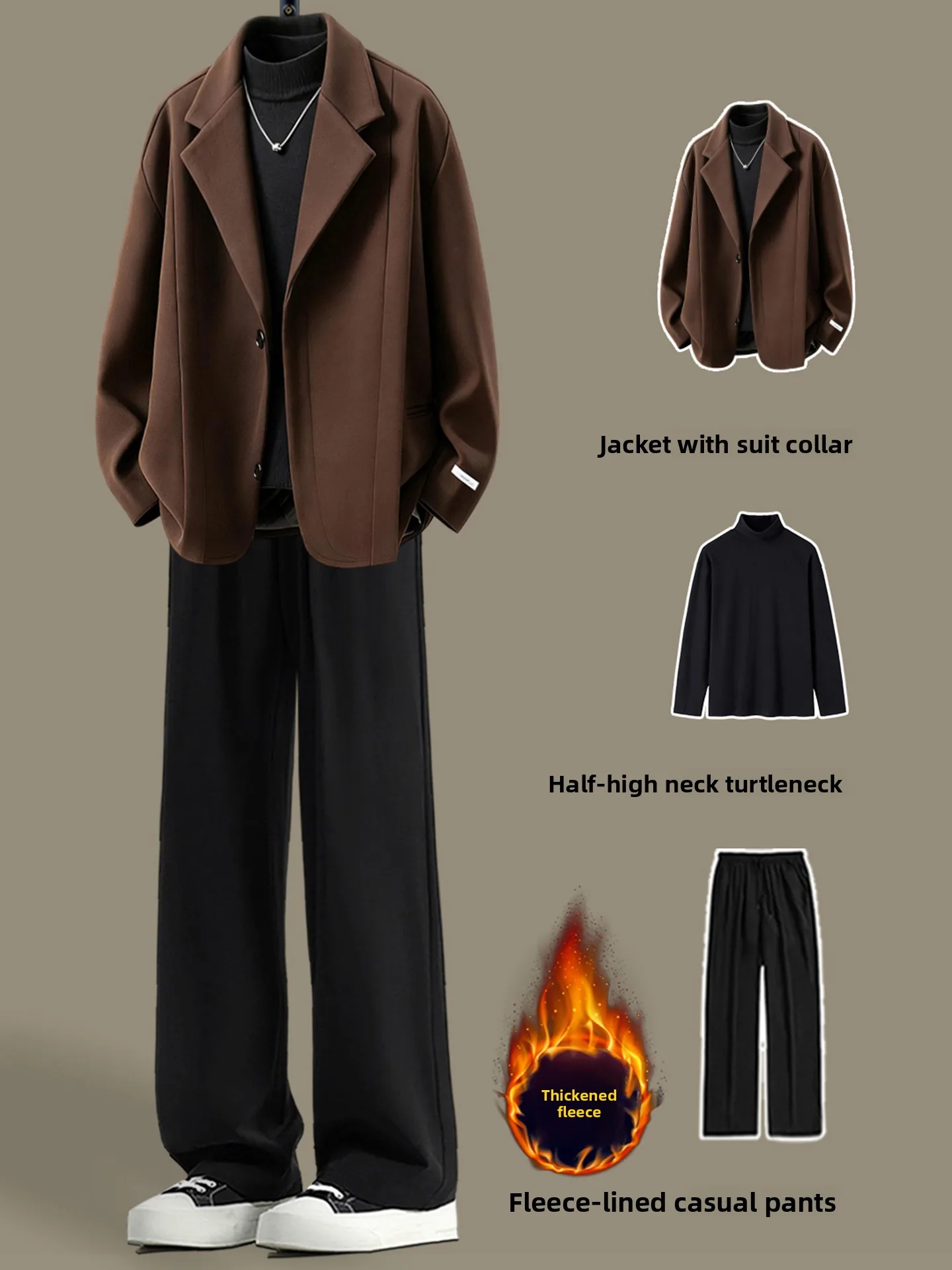 Men's Brown Woolen Suit Jaet Thi Casual Winter Faion Korean Sle Clete Set High End Feeling Leisure Western Suit
Men's Brown Woolen Suit Jaet Thi Casual Winter Faion Korean Sle Clete Set High End Feeling Leisure Western Suit