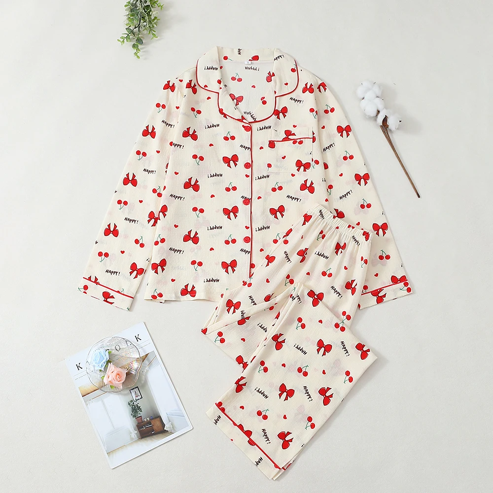 Женский пижамный комплект из 2 предметов с бантом в горошек, корейская модная домашняя одежда, топ с длинными рукавами, брюки, осенняя новая удобная свободная одежда для дома
Женский пижамный комплект из 2 предметов с бантом в горошек, корейская модная домашняя одежда, топ с длинными рукавами, брюки, осенняя новая удобная свободная одежда для дома