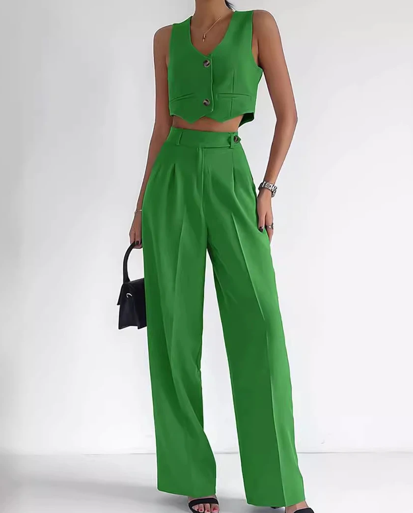 Elegant 2 Piece Sets Women Outfit 2024 Fashion Sleeveless V-Neck Buttoned Vest Top & Casual Straight Leg Pocket Design Pants Set
Elegant 2 Piece Sets Women Outfit 2024 Fashion Sleeveless V-Neck Buttoned Vest Top & Casual Straight Leg Pocket Design Pants Set