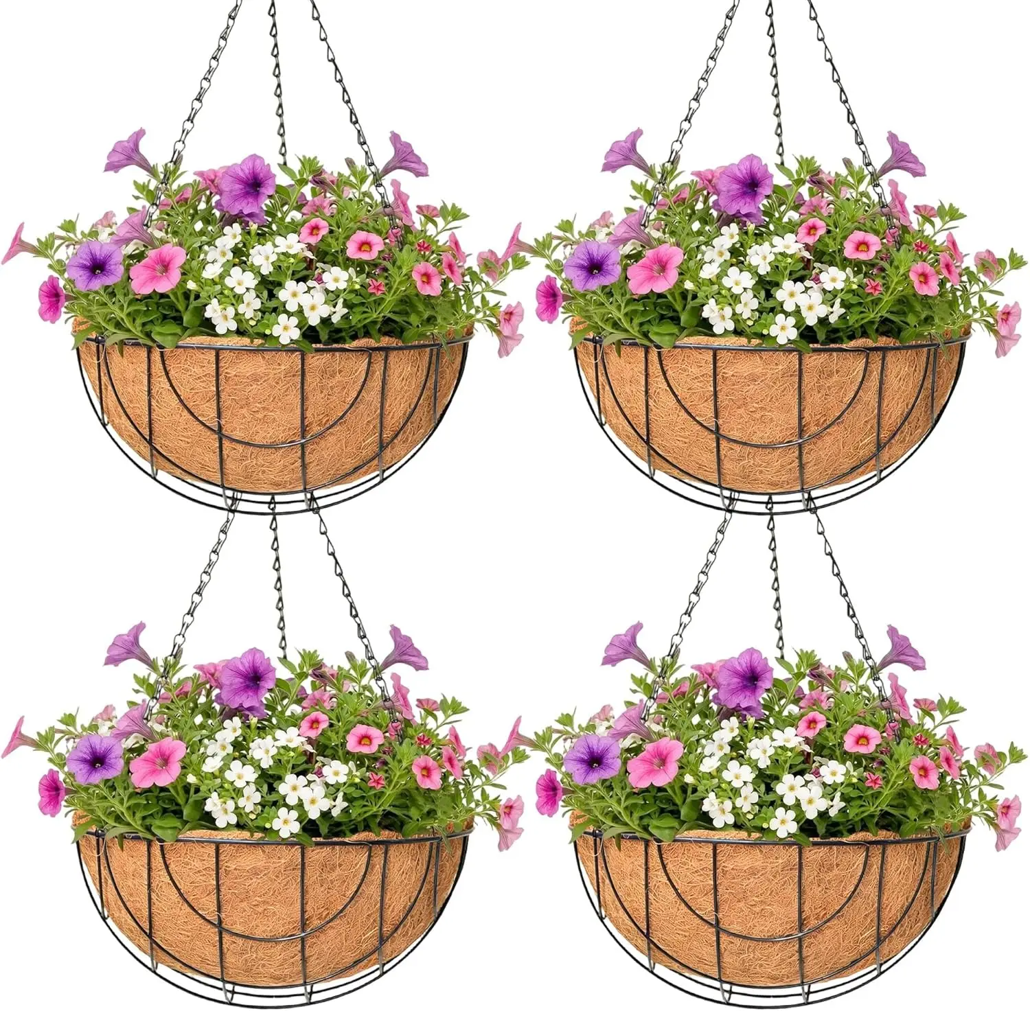 4 Pack Hanging Planter for Outdoor Plants, 14 inch Metal Flower Basket with Coco Coir Liner, Rustproof Wire Plant Holder with
4 Pack Hanging Planter for Outdoor Plants, 14 inch Metal Flower Basket with Coco Coir Liner, Rustproof Wire Plant Holder with