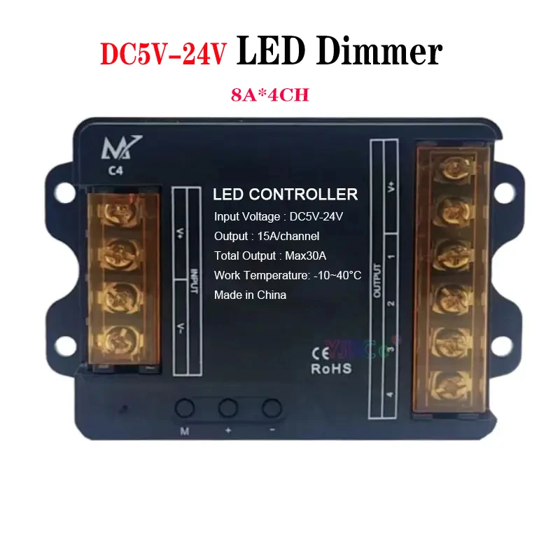 DC5V-24V Max 30A 8A*4CH low-voltage Dimmer for single color led strip,module light
DC5V-24V Max 30A 8A*4CH low-voltage Dimmer for single color led strip,module light