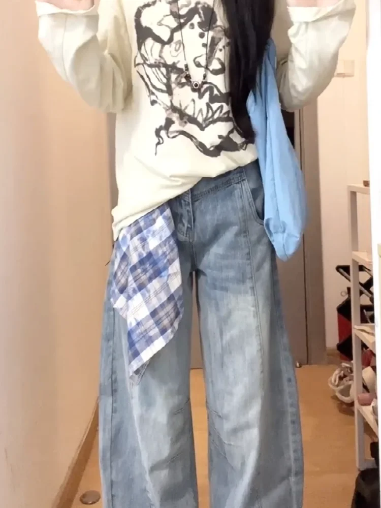 Retro American Plaid Scarf Splicing Wide Leg Jeans Women's Loose Slimming Floor-Length Pants High Waist Pocket Denim Jeans
Retro American Plaid Scarf Splicing Wide Leg Jeans Women's Loose Slimming Floor-Length Pants High Waist Pocket Denim Jeans