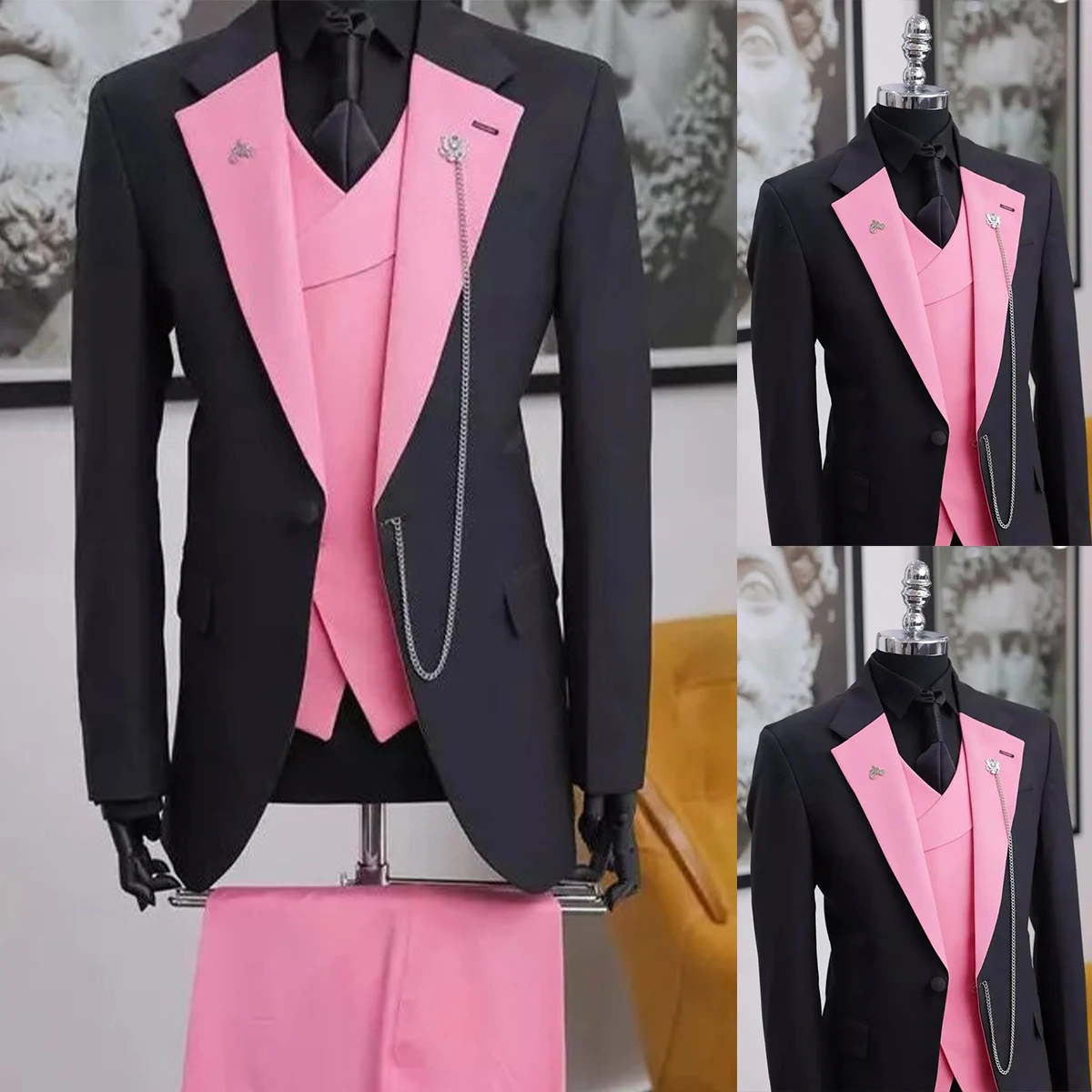 Men's Suits 3 Pieces Blazer Pink Vest Pants One Button Wide Lapel Tuxedo Slim Jacket Fashion Wedding Formal Work Causal Tailored
Men's Suits 3 Pieces Blazer Pink Vest Pants One Button Wide Lapel Tuxedo Slim Jacket Fashion Wedding Formal Work Causal Tailored