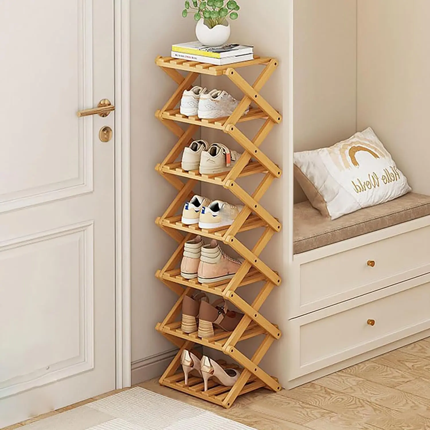 7-Tier Expandable Wooden Shoe Organizer Stand, Freestanding Foldable Rack For Hallway, Entryway, Bedroom And Compact Corners
7-Tier Expandable Wooden Shoe Organizer Stand, Freestanding Foldable Rack For Hallway, Entryway, Bedroom And Compact Corners