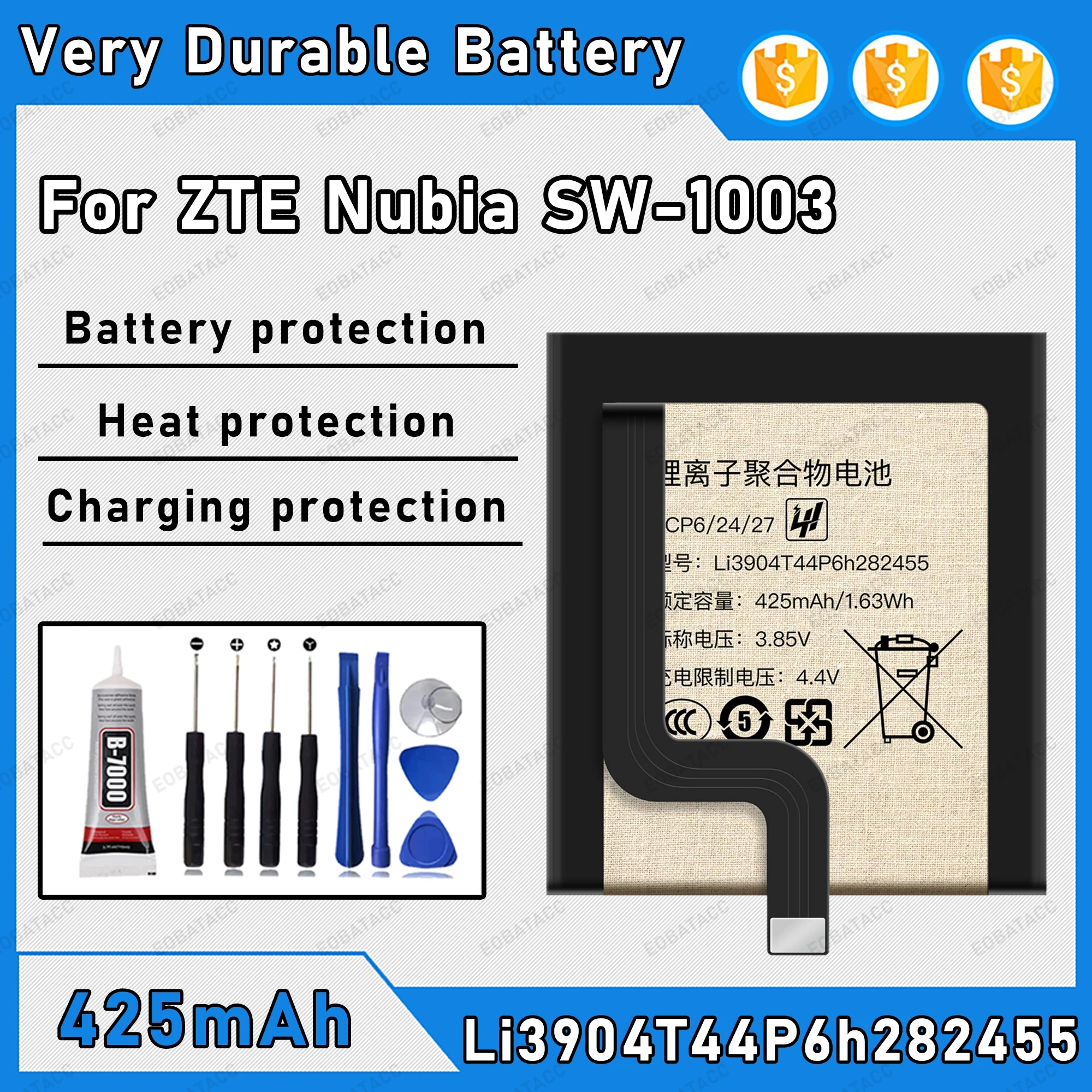425mAh 100% New Li3904T44P6h282455 Battery For ZTE Nubia SW-1003 WI501Q Replacement Bateria+Free Tools
425mAh 100% New Li3904T44P6h282455 Battery For ZTE Nubia SW-1003 WI501Q Replacement Bateria+Free Tools