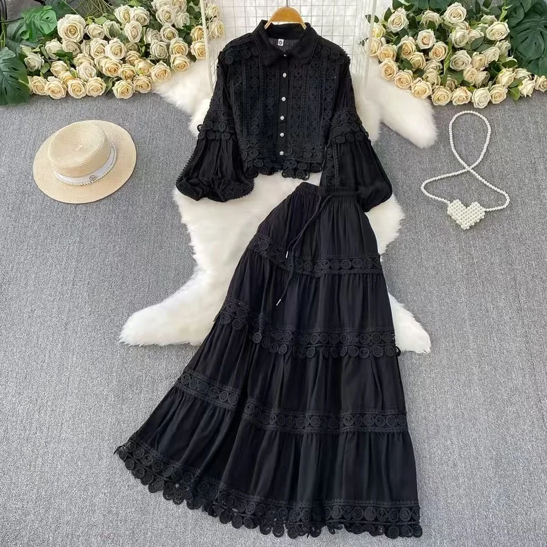 Women Two Piece Sets Skirt Set Turn Down Collar Lantern Sleeve Tops Lace Spliced Long Skirts A Line High Waist Elegant Work 2026
Women Two Piece Sets Skirt Set Turn Down Collar Lantern Sleeve Tops Lace Spliced Long Skirts A Line High Waist Elegant Work 2026