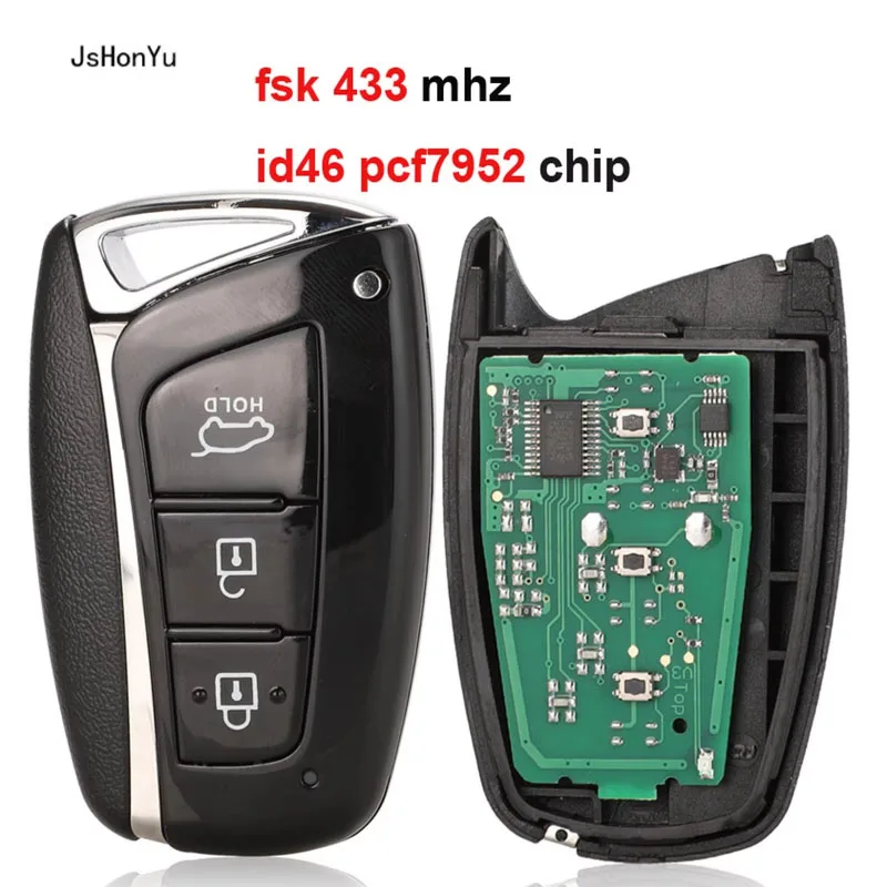 JsHonYu 433MHz ID46 PCF7952 Chip Smart Remote Key for Hyundai Santa Fe IX45 2013 2014 3 Button Keyless Entry Control Fob