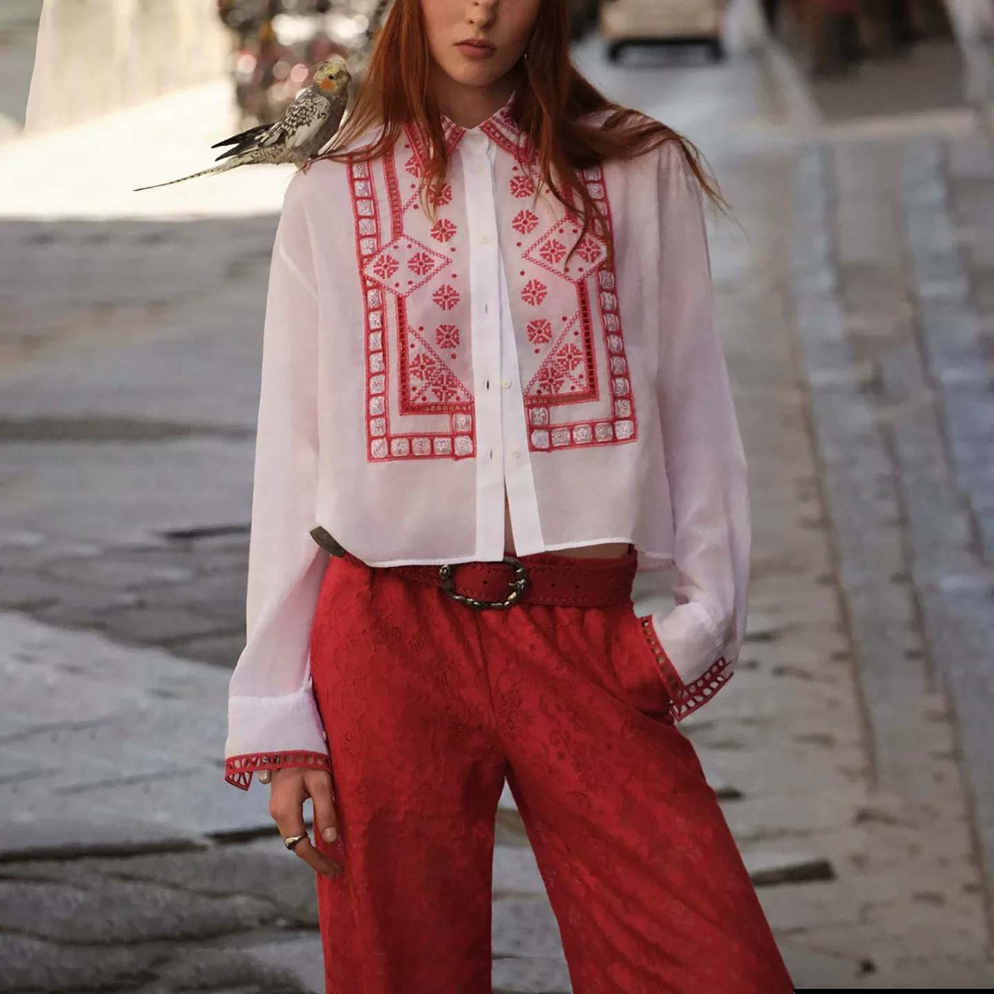High Quality Retro Geometric Embroidered White Shirt Turn Down Collar Fashion Loose Women Casual Tops
High Quality Retro Geometric Embroidered White Shirt Turn Down Collar Fashion Loose Women Casual Tops