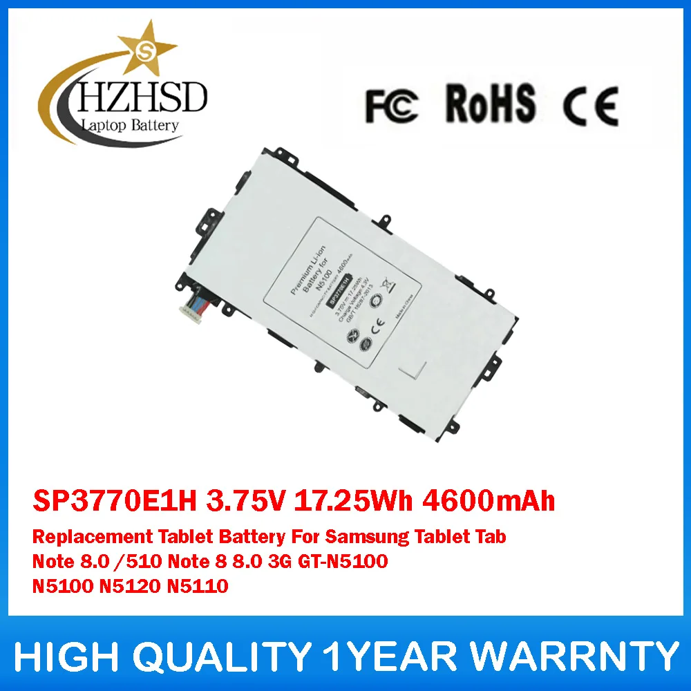 SP3770E1H 3.75V 17.25Wh 4600mAh Replacement Tablet Battery For Samsung Tablet Tab Note 8.0 /510 Note 8 8.0 3G GT-N5100 N5100
SP3770E1H 3.75V 17.25Wh 4600mAh Replacement Tablet Battery For Samsung Tablet Tab Note 8.0 /510 Note 8 8.0 3G GT-N5100 N5100