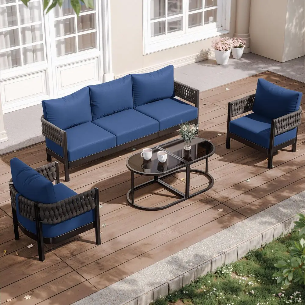 Aluminum Patio Furniture Set 5 Pieces,Metal Outdoor Furniture with Modular Coffee Table,HDPE Rope Sectional Conversation Set w
Aluminum Patio Furniture Set 5 Pieces,Metal Outdoor Furniture with Modular Coffee Table,HDPE Rope Sectional Conversation Set w