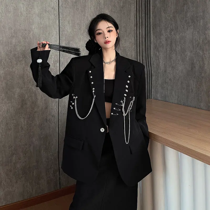 Women Blazers Chain Suit Coat Spring Autumn New Loose Casual Shoulder Padded Suit
Women Blazers Chain Suit Coat Spring Autumn New Loose Casual Shoulder Padded Suit