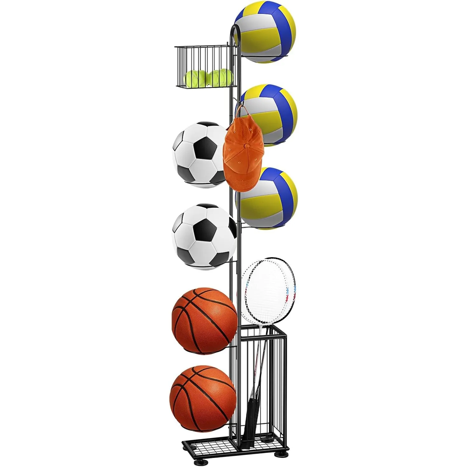 7-Tier Freestanding Basketball Rack | Multi-Ball Holder for Sports Gear Storage | No Tools Assembly, Indoor/Outdoor with Basket
7-Tier Freestanding Basketball Rack | Multi-Ball Holder for Sports Gear Storage | No Tools Assembly, Indoor/Outdoor with Basket