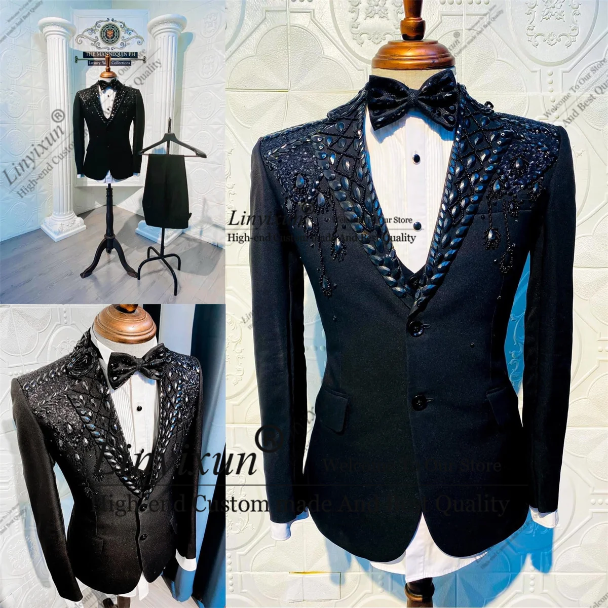Fashion Beaded Gem Crystals Tuxedos Men Suits 3 Pieces Wedding Groom Tuxedos Male Party Prom Blazers Costume Homme Customized
Fashion Beaded Gem Crystals Tuxedos Men Suits 3 Pieces Wedding Groom Tuxedos Male Party Prom Blazers Costume Homme Customized