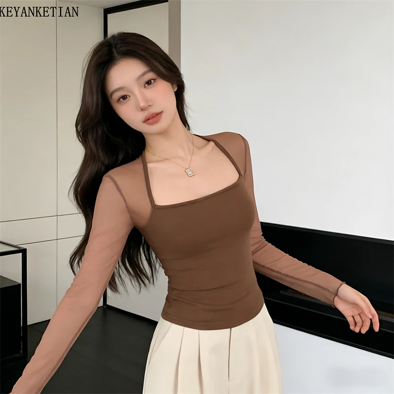 KEYANKETIAN 2026 New Madam Coquette Sheer Mesh Top with Built-in Bra Pads Square Neck Long Sleeve Slim Fit Casual Layering Shirt
KEYANKETIAN 2026 New Madam Coquette Sheer Mesh Top with Built-in Bra Pads Square Neck Long Sleeve Slim Fit Casual Layering Shirt