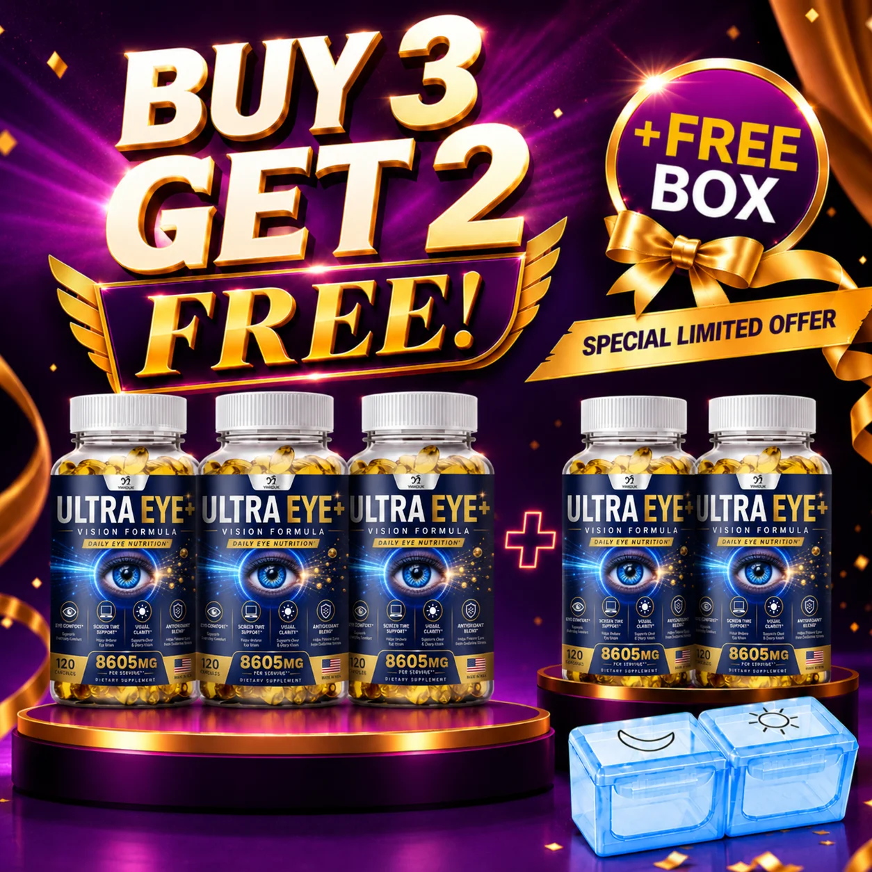 YIMIDUK Ultra Eye+ Vision Capsules with Lutein Zeaxanthin Bilberry, Supports Blue Light Protection, Eye Comfort & Screen Fatigue
YIMIDUK Ultra Eye+ Vision Capsules with Lutein Zeaxanthin Bilberry, Supports Blue Light Protection, Eye Comfort & Screen Fatigue