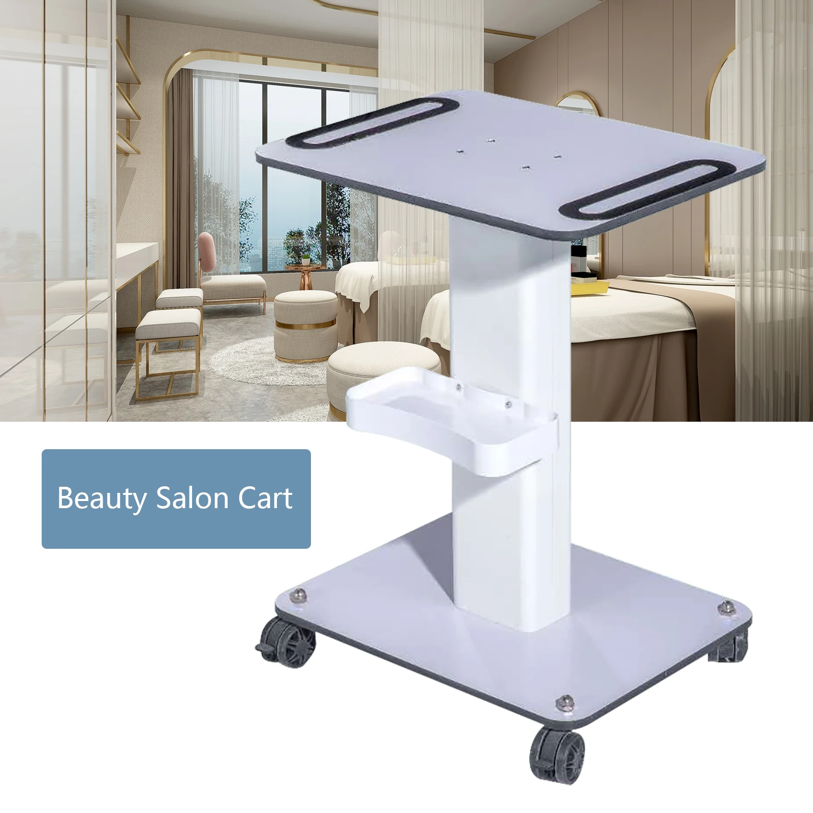 Salon Trolley with 88.18 lbs Load Capacity, Wood and Metal Frame, Anti-Corrosion, Modern White Design for Beauty Equipment 
Salon Trolley with 88.18 lbs Load Capacity, Wood and Metal Frame, Anti-Corrosion, Modern White Design for Beauty Equipment