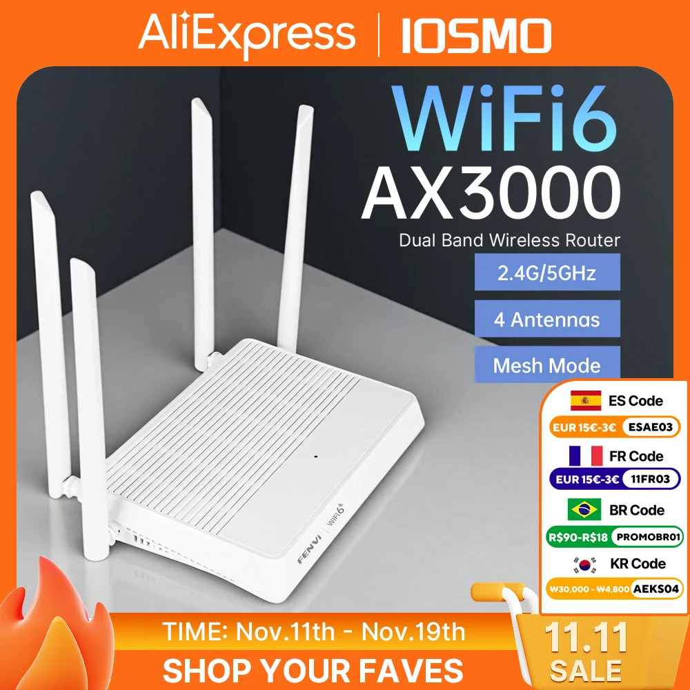 Fenvi WIFI 6 AX3000 MESH Поддержка двухдиапазонного беспроводного маршрутизатора Высокоскоростной 4-гигабитный порт 5G WiFi Сильное проникновение стен Вилка стандарта ЕС/США
Fenvi WIFI 6 AX3000 MESH Поддержка двухдиапазонного беспроводного маршрутизатора Высокоскоростной 4-гигабитный порт 5G WiFi Сильное проникновение стен Вилка стандарта ЕС/США