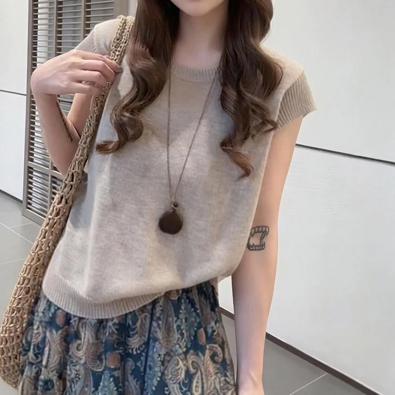 Sweaters Short Sleeve Knitted Sweater Women Pullovers New Summer O-Neck Knit Sweater Pullover Women Tops Sueters De Mujer Q5212
Sweaters Short Sleeve Knitted Sweater Women Pullovers New Summer O-Neck Knit Sweater Pullover Women Tops Sueters De Mujer Q5212
