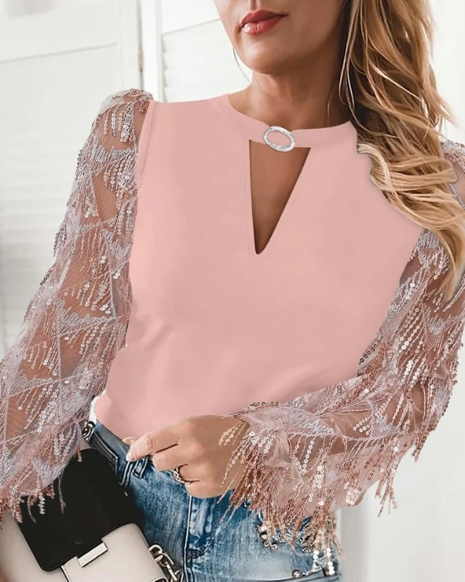 Fashion Women Blouse 2023 Autumn Long Sleeve Tassel Design Contrast Sequin Keyhole Neck Top Casual Versatile Pullover Female Tee
Fashion Women Blouse 2023 Autumn Long Sleeve Tassel Design Contrast Sequin Keyhole Neck Top Casual Versatile Pullover Female Tee