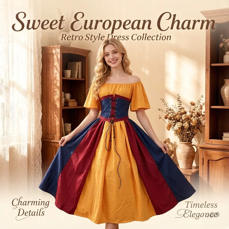 Medieval Retro Color Block Slim Dress Off Shoulder Flounce Sleeve Gothic Lolita Cosplay Carnival Vintage Elegant Party Outfit
Medieval Retro Color Block Slim Dress Off Shoulder Flounce Sleeve Gothic Lolita Cosplay Carnival Vintage Elegant Party Outfit