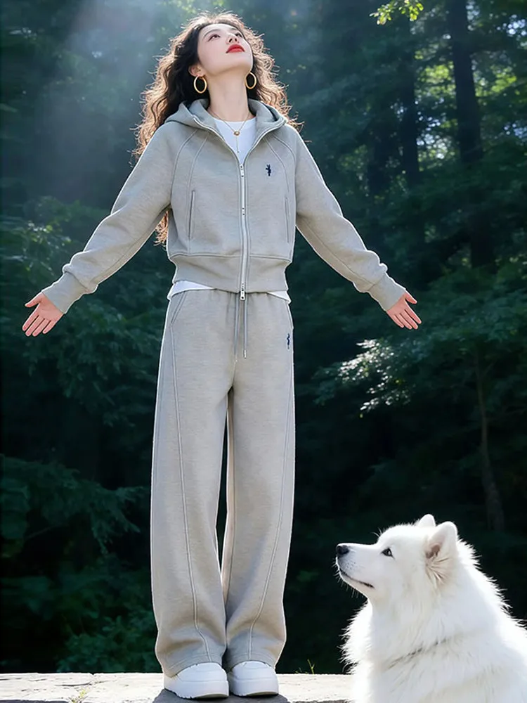 Grey Casual Sporty Two-Piece Set for Women Spring Slimming Stylish Zipper Hoodie Wide Leg Pants Comfortable Breathable Fashion
Grey Casual Sporty Two-Piece Set for Women Spring Slimming Stylish Zipper Hoodie Wide Leg Pants Comfortable Breathable Fashion