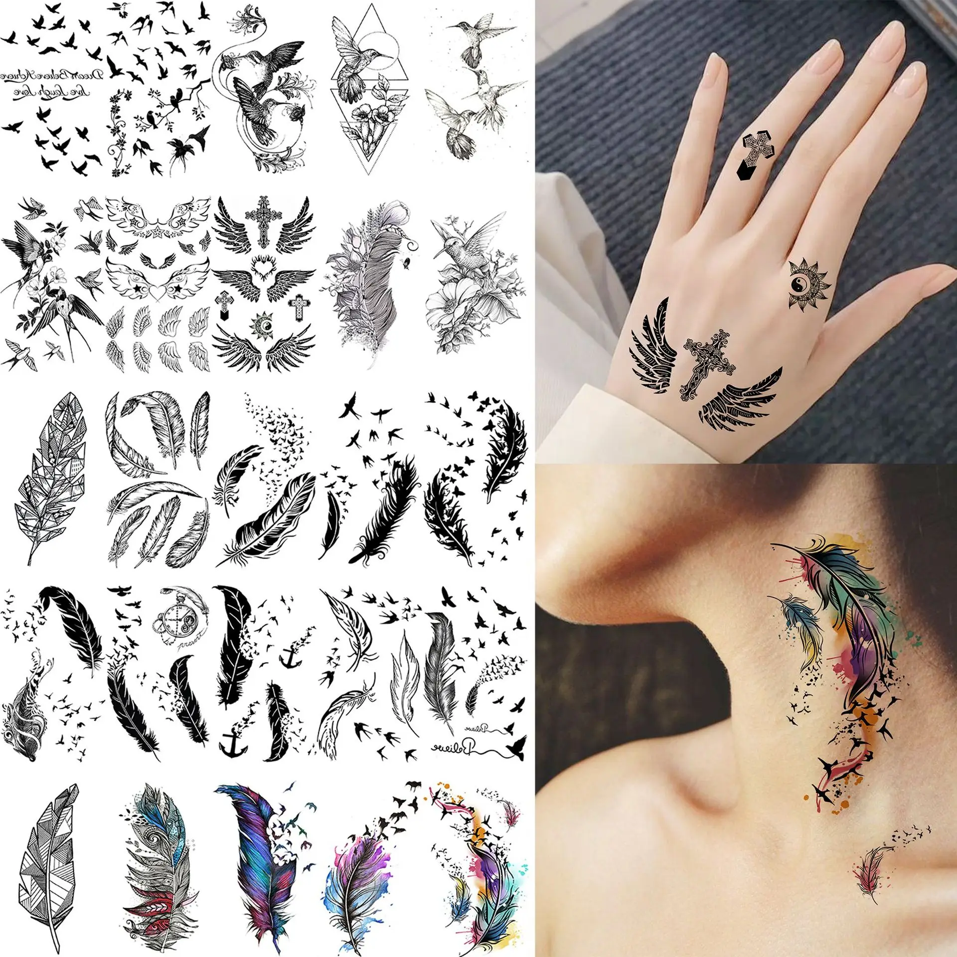 Bird Feather Temporary Tattoo Stickers Ins Style Waterproof Non Toxic Long Lasting for Arm Calf Various Designs
Bird Feather Temporary Tattoo Stickers Ins Style Waterproof Non Toxic Long Lasting for Arm Calf Various Designs