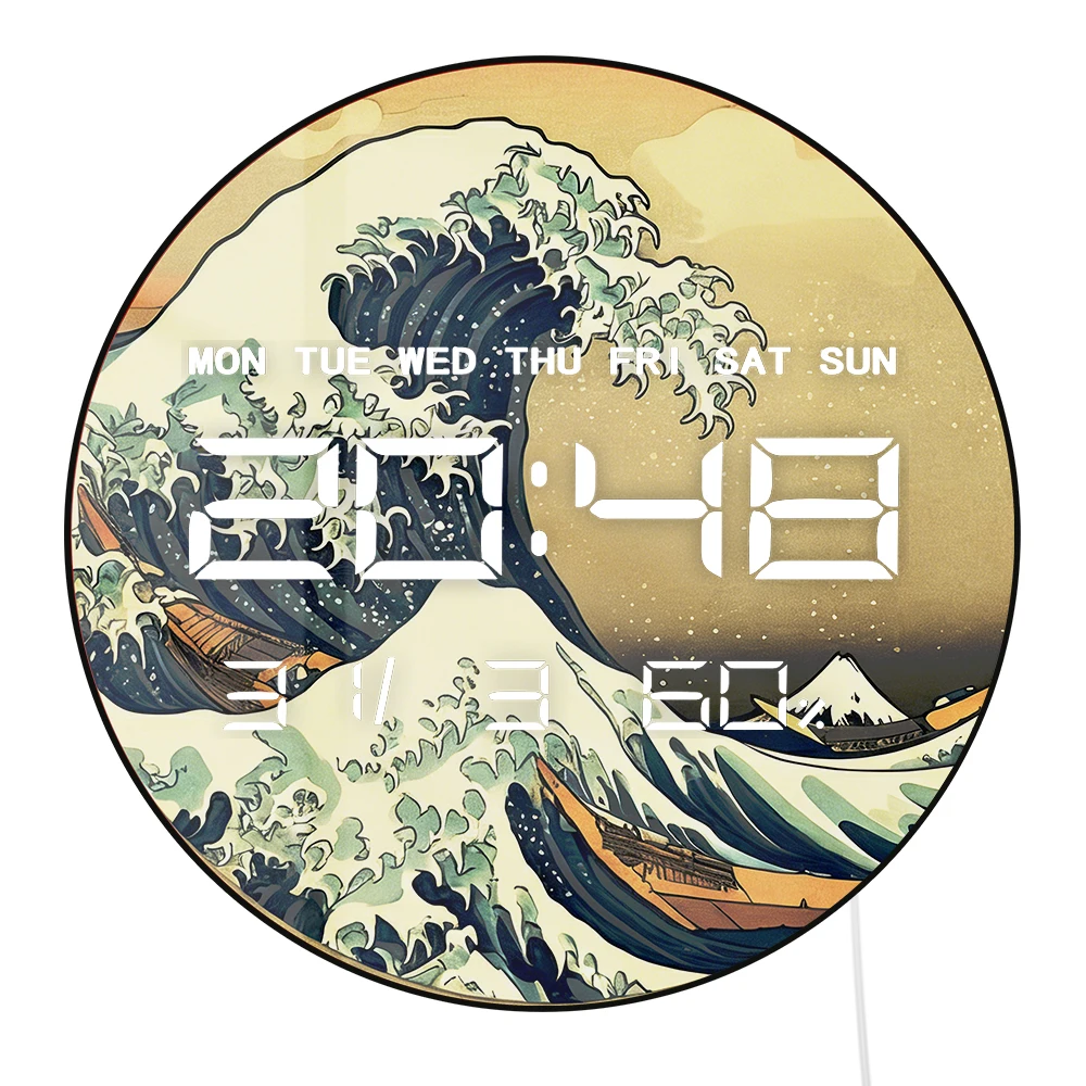 Большие электронные настенные часы «Великая волна» в ретро-японском стиле, светодиодные цифровые часы-таймер для дома с отображением температуры, календаря и даты
Большие электронные настенные часы «Великая волна» в ретро-японском стиле, светодиодные цифровые часы-таймер для дома с отображением температуры, календаря и даты