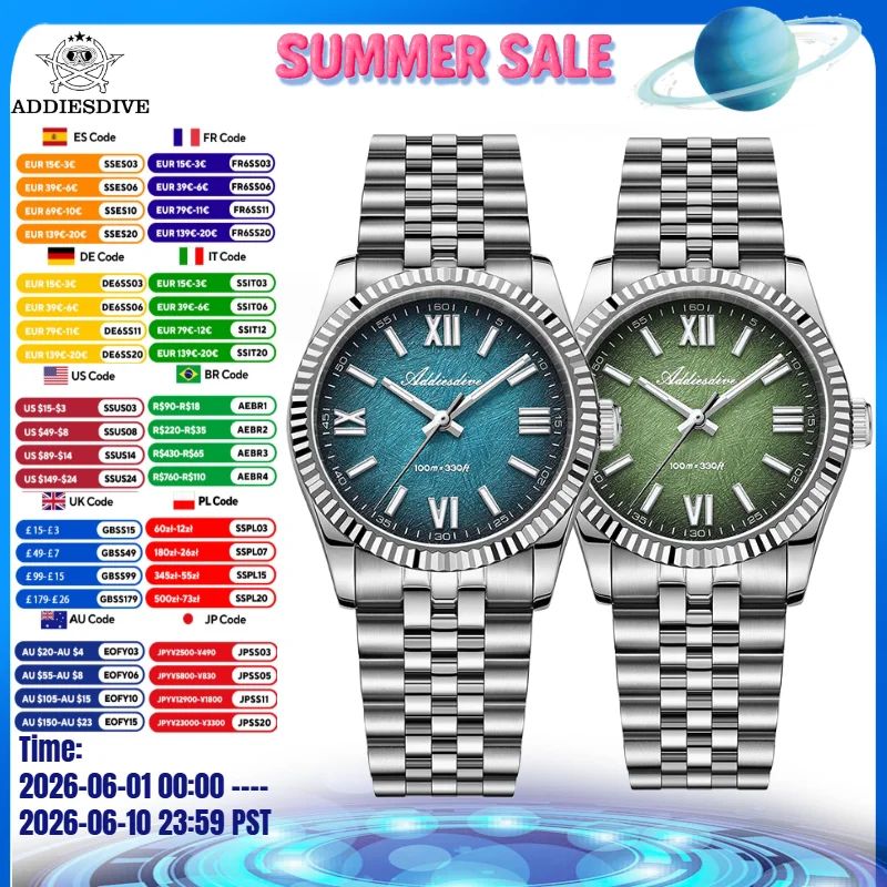 ADDIESDIVE 36mm AD2512 Watch For Man Sapphire Glass Jubilee Strap 10Bar Waterproof VH31 Movement BGW9 Luminous Quartz Watch
ADDIESDIVE 36mm AD2512 Watch For Man Sapphire Glass Jubilee Strap 10Bar Waterproof VH31 Movement BGW9 Luminous Quartz Watch