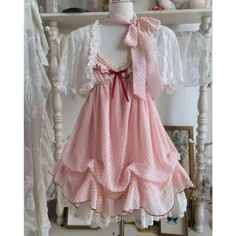 Japanese Kawaii Lolita Style Dress Sets Women Sweet Short Lace Cardigan Bow Polka Dot Print Mini Dresses Korean Fashion Y2k Suit
Japanese Kawaii Lolita Style Dress Sets Women Sweet Short Lace Cardigan Bow Polka Dot Print Mini Dresses Korean Fashion Y2k Suit