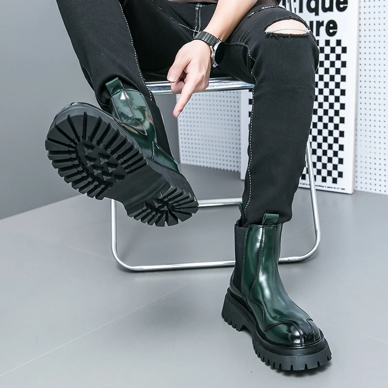 Men Business Chelsea Boots Black Green Men Thick-soled Anti-slip Fashionable Large-head High-top Leather Boots Training Boots
Men Business Chelsea Boots Black Green Men Thick-soled Anti-slip Fashionable Large-head High-top Leather Boots Training Boots