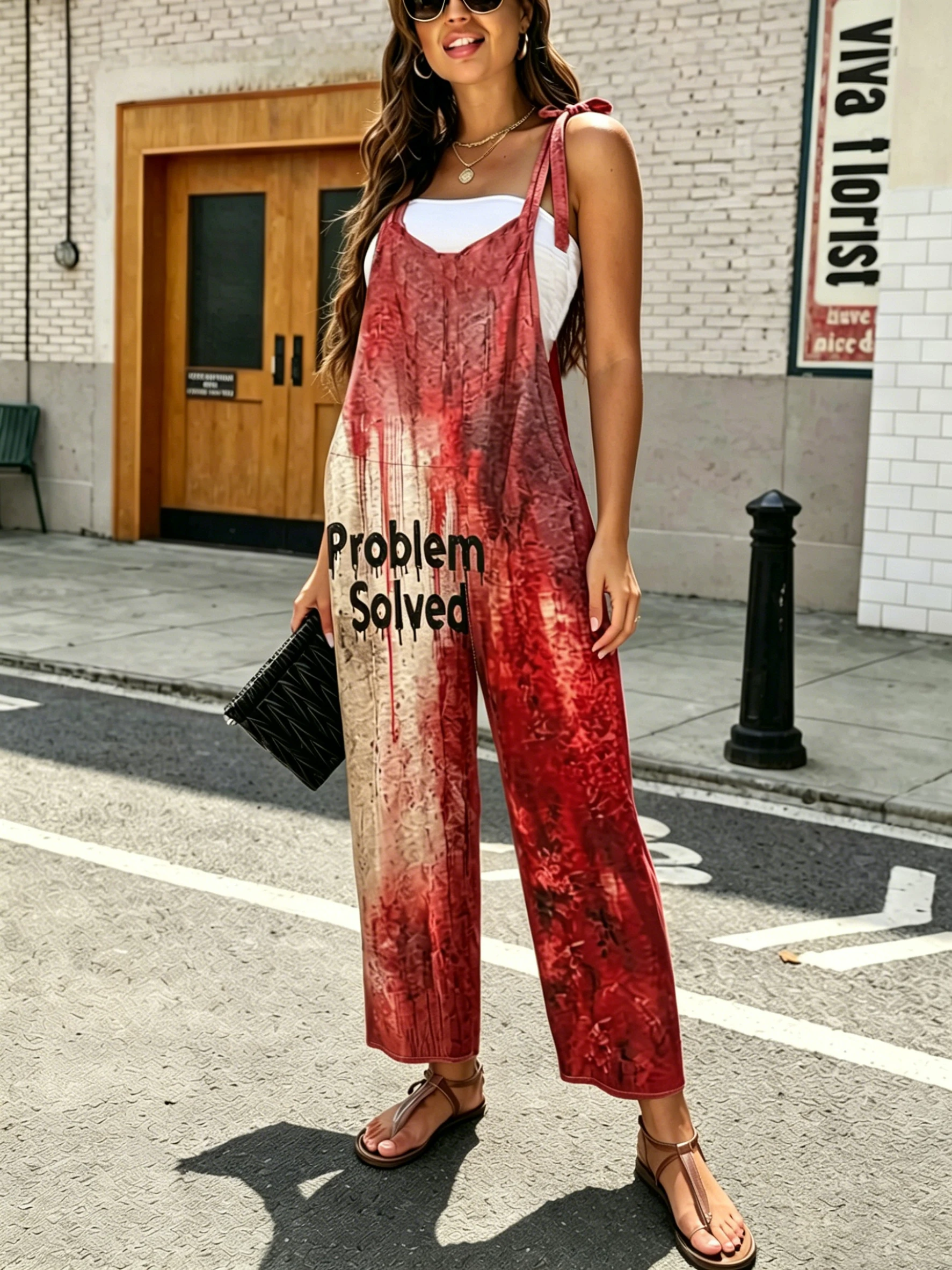 Women Gradient Red Drip Letter Print Sling Overalls Loose Streetwear Jumpsuit
Women Gradient Red Drip Letter Print Sling Overalls Loose Streetwear Jumpsuit