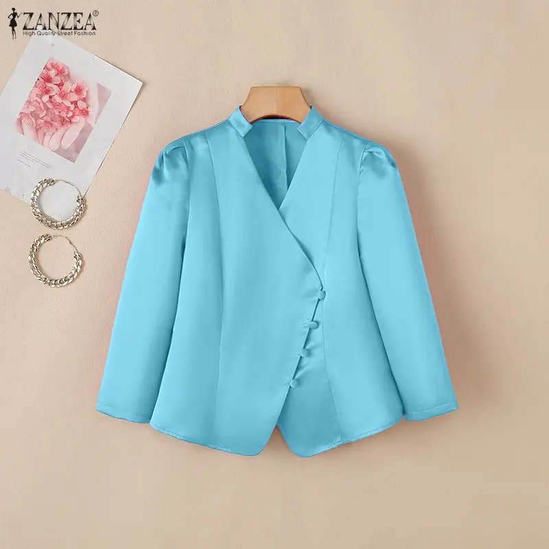 ZANZEA женские элегантные атласные рубашки с v-образным вырезом асимметричная планка с рукавами 3/4, однотонные топы с приталенной талией, новая женская одежда, S-3XL
ZANZEA женские элегантные атласные рубашки с v-образным вырезом асимметричная планка с рукавами 3/4, однотонные топы с приталенной талией, новая женская одежда, S-3XL