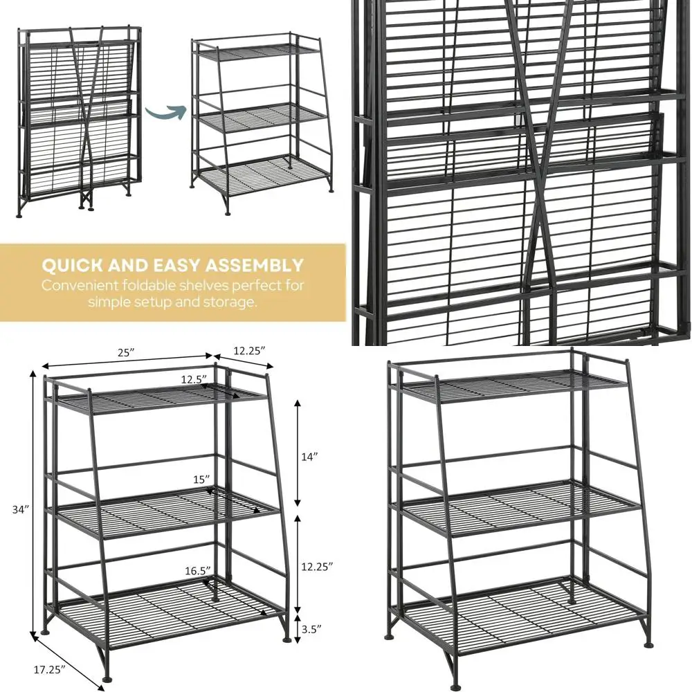 Трехъярусный складной металлический стеллаж - современная подставка для хранения для дома, офиса и гаража (черный)
Трехъярусный складной металлический стеллаж - современная подставка для хранения для дома, офиса и гаража (черный)