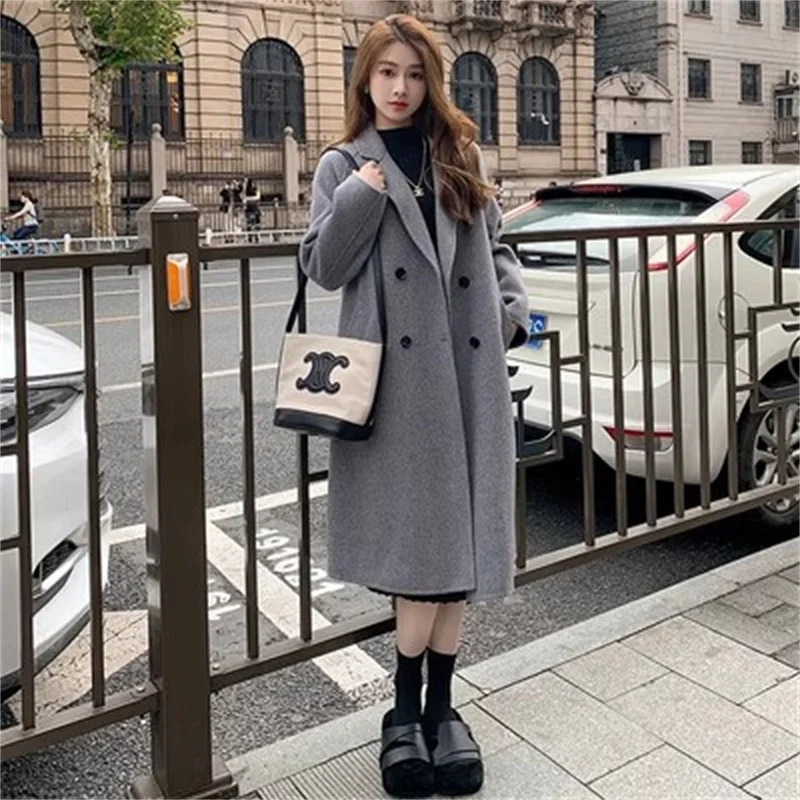 Grey Double Sided Cashmere Coat Women Mid Length 2023 Autumn/Winter New Korean Loose Sleeve Double Breasted Woolen Outwear Lady
Grey Double Sided Cashmere Coat Women Mid Length 2023 Autumn/Winter New Korean Loose Sleeve Double Breasted Woolen Outwear Lady