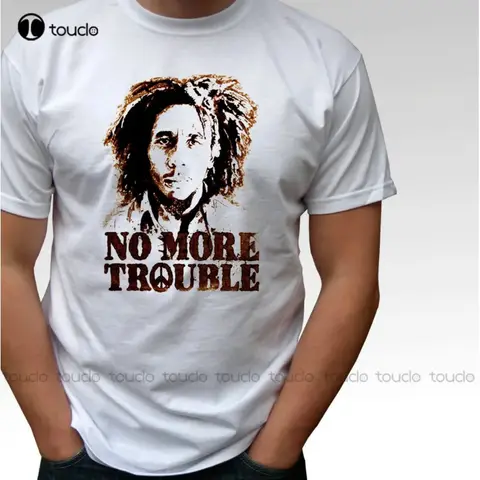 Bob Marley No More Trouble White T Shirt Rasta Reggae Top Mens New Fashion Men Summer Style T Shirt Cool Tees